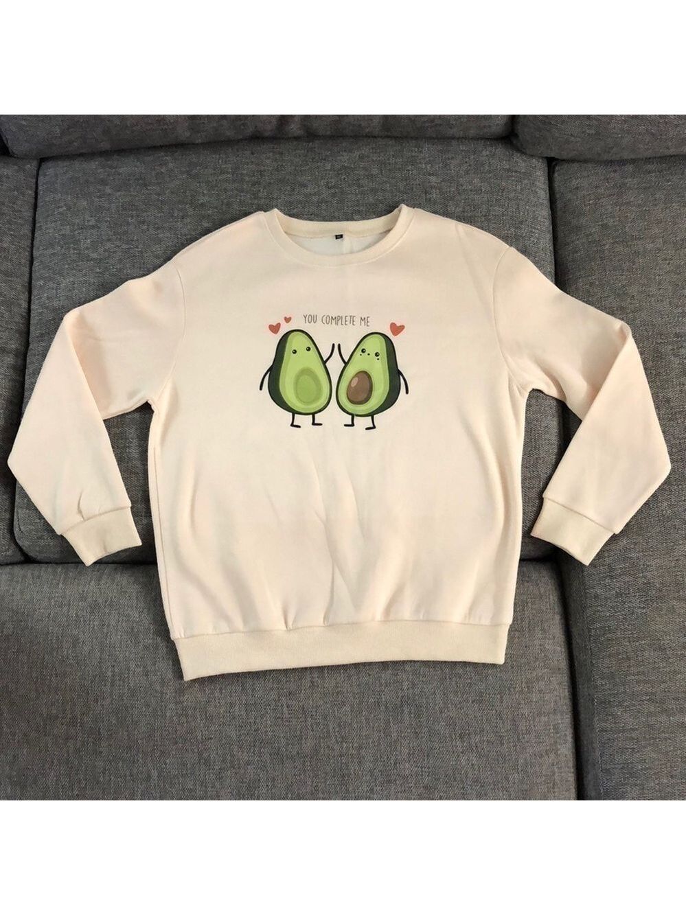CARTOONS Avocado Sweatshirt Pullover Cream You Complete Me Avocado Cream M